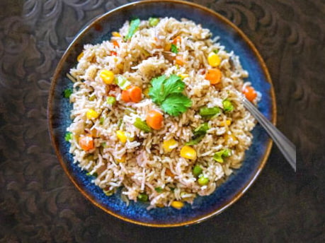 Tuesday Lunch - Corn Peas Pulao with Mix Veg Curry and Phulka