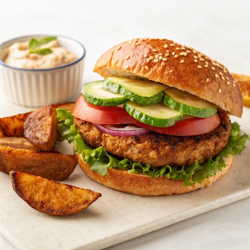 Friday Lunch - Classic Veg Juicy Burger with French Fries and Lime, Mint & Cranberry Refresher