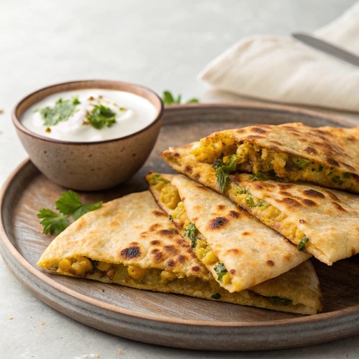 Wednesday Breakfast - Aloo Paratha with Pickle and Curd