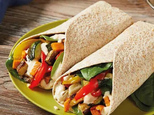 Friday Breakfast - Mix Veg Grilled Tacos Wrap with Schezwan Dip (Non-Spicy) and Fruits
